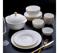 JYBNBBE Chinese Ceramic Tableware Set, 60 Pieces Of Gold-plated Bone China Tableware, Anti-scalding Light Luxury Dinner Plate Set, Family Banquet Tableware Gift Box