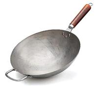 JYBNBBE Chinese Hand Hammered Iron Woks, 14Inch Round Bottom Wok Pan and Stir Fry Pans with Helper Wooden Handle for Delicious Dishes Woks