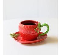 JYBNBBE Coffee Mugs Strawberry Ceramic Cup Red Coffee Cup and Saucer Set Office Coffee Cup Tea Set Cafe Restaurant Beverage Utensils for Coffee Milk coffee cup