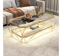 JYBNBBE Coffee Table, Modern LED Glass with Gold Steel Frame, Elegant Center Table for Living Room Decor,Clear+double Layer-39in