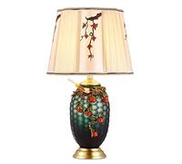 JYBNBBE Desk Lamp American Brass Ceramic Table Lamps Bird Enamel Bedside Nightstand Lamp Fabric Lampshade For Living Room Bedroom Lamps For Home (Remote Control Switch)