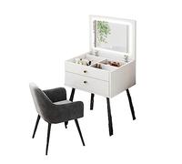 JYBNBBE Dressing Table Flip Top, Small Bedroom Minimalist, Makeup Mirror Table Organizer Integrated Table, with 2 Drawer Large Capacity Sorting Storage, with Cushioned Stool, for,Warm White-50cm