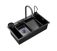 JYBNBBE Drop in Workstation Single Bowl Kitchen Sink Stainless Steel Waterfall Drop-in/Undermount Farmhouse with Flying Rain Pull-Out Faucet Cup Washer and Basin,75 * 45cm
