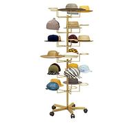 JYBNBBE Freestanding Hat Display Stand Heavy Duty Hat Storage Organizers Rack with Lockable Wheels, Floor Standing Muti Layer Caps Display Stand for Cowboy Hats/Baseball Caps/Chu,Gold-6 tier