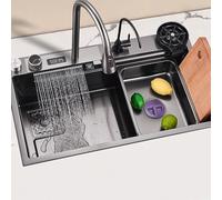 JYBNBBE Kitchen Sink Stainless Steel Waterfall with Pull-Out Faucet and Multiple Accessories With Multifunctional Top Loading Flying Rain pull-Single Bowl Kitchen Sink Workstation