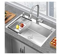 JYBNBBE Kitchen Utility Sink Drop in Kitchen Sink 304 Stainless Steel for Bar Or Outdoor, Single Bowl Basin Workstation with Faucet Strainer Soap Dispenser,Pulling head50*45cm