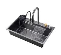 JYBNBBE Kitchen Utility Sink Modern 304 Stainless Steel Waterfall Sink Single Bowl Kitchen Vegetable Workstation Ledge with Glass Cup Bottle Washer for Laundry Gar,Packaged-75 * 45 * 23cm