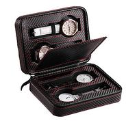 JYBNBBE Leather Watch Box, Portable Watch Case with 2 4 8 Compartments, Travel Watch Case Black 4 Slot Zipper Travel Watch Case (Black Slot)