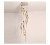 JYBNBBE Long Crystal Chandelier Copper Lighting AC110 220V Lustre Led Staircase Lamp Bar Lights,Cold White-Dia40xH250cm