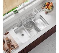 JYBNBBE Modern Farmhouse Drop In Kitchen Sink with Waterfall Faucet Combo Single Bowl Stainless Steel Undermount Bar Sink Deep Design with Soap Dispenser & Drain Strainer Set.,White-78 * 48 * 22cm