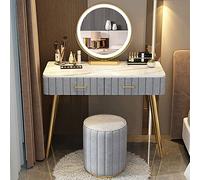 JYBNBBE Modern Makeup Vanity Table,Vanity Desk With 2 Drawers,Vanity Table Set With 3 Color Dimming Lighted Mirror,Bedroom Vanities Desk For Women Girls,Orange,31.5x16x30in,Grey-39x16x30in