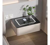 JYBNBBE Smart Bedside Table Bedroom Bedside Cabinet with drawers Wall-mounted,Nightstand With Charging StationLED White Modern Side Table Slim With Lamp.,Beige-40cm
