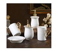 JYBNBBE Soap Dispenser Bathroom Bathroom Ceramic Tooth Set 5-piece Soap Dispenser Home Decor Toiletry Set Lotion Bottle/Mouth Cup/Toothbrush Holder/Soap Dish White Kitchen Soap D,White2