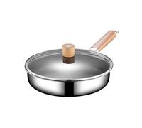 JYBNBBE Stainless Steel Frying Pan Mini Frying Pans Nonstick with Lid Skillet with Wooden Handle for Cooking Cookware for Induction and Gas Stoves (with Lid 24CM)