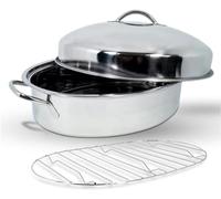 JYBNBBE Stainless Steel Oval Roasting Pan with High Dome Lid and Rack - Ideal for Chicken and Turkey Roasting, Extra Large Size