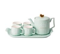 JYBNBBE Tea Set Tea Cups Teapot Set 6 Pieces Nordic Style Tea Set Ceramic Drinking Ware Afternoon Tea Cup Kettle with Tray Set Teacup Set Tea Cup Set Tea Pot Set Coffee Cup Set (Green 6 Pieces)