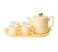 JYBNBBE Tea Set Tea Cups Teapot Set 6 Pieces Nordic Style Tea Set Ceramic Drinking Ware Afternoon Tea Cup Kettle with Tray Set Teacup Set Tea Cup Set Tea Pot Set Coffee Cup Set (Geel 6 Pieces)