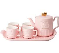 JYBNBBE Tea Set Tea Cups Teapot Set 6 Pieces Nordic Style Tea Set Ceramic Drinking Ware Afternoon Tea Cup Kettle with Tray Set Teacup Set Tea Cup Set Tea Pot Set Coffee Cup Set (Roze 6 Pieces)