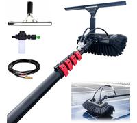 JYBNBBE Telescopic Water-Powered Cleaning Brush with Soap Dispenser - Extendable 3.6 to 10.8M for Effortless Cleaning of Solar Panels, Windows, Trucks, Buses, and Cars,Black-5.4M