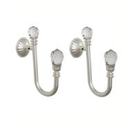 JYBNBBE U- Shaped Curtain Holdbacks, Glass Curtain Tiebacks, Vintage Crystal Wall- Mounted Curtain Tieback Hooks, Set of 2, Brass,Brass,Silver