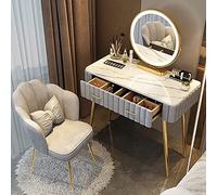 JYBNBBE Vanity Table Set With Adjustable Brightness Mirror,Makeup Vanity With 2 Drawers,Modern Sintered Stone Dressing Table For Bedroom,White,39.4x16x30in,Grey-31.5x16x30in