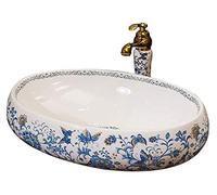 JYBNBBE Vessel Sinks, Bathroom Vessel Sink Luxury Hotel Art Sink Bathroom 17" Rectangular Porcelain Vessel Sink Modern Above Counter White Blue Countertop Wash Basin Combo