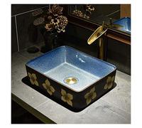 JYBNBBE Vessel Sinks, Bathroom Vessel Sink Luxury Hotel Art Sink Slivy Rectangular Bathroom Porcelain Vessel Sink Above Counter 17" X 13" European V-intage Countertop Bowl Sink Basin
