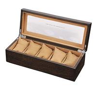JYBNBBE Wooden Watch Box, 5 Slot Wood Watch Case Organizer with Glass Shelf, for Women and Men, B.