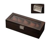 JYBNBBE Wooden Watch Box, 5 Slot Wood Watch Case Organizer with Glass Shelf, for Women and Men, C.