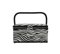 JYC CREATIVE Large Zebra Print Wooden Sewing Box, 8 Compartments, Storage Box with Handle and Tray