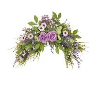 JYCAR 17.7inch Artificial Lavender Flower Swag, Floral Twig Door Swag Decorative Arch Wreath with Daisy Spring Wreath for Wedding Table Centerpiece Arch Front Door Wreath Decor