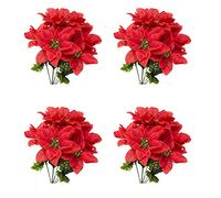 JYCAR 4PCS Artificial Poinsettia Bouquet, Silk Poinsettia Floral Simulation Christmas Flower Bunch Fake Xmas Red Flowers for Home Christmas Tree Decor, 35cm/13.8 in