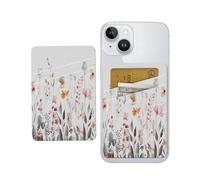 JYCardPKT Phone Card Holder Leather, Dual Pocket Phone Wallet Adhesive Stick On, Cute Phone Case Credit Card Holder, Suitable for Most of Phones Boho Flowers