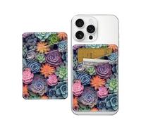 JYCardPKT Phone Card Holder Leather, Dual Pocket Phone Wallet Adhesive Stick On, Cute Phone Case Credit Card Holder, Suitable for Most of Phones Colorful Flowers