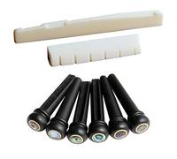 JYCCH 6 String Acoustic Guitar Bone Bridge Saddle and Nut and 6pcs Guitar Bridge Pins White+Black
