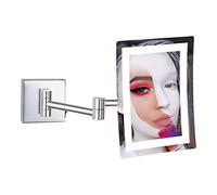 JYCCH Makeup Mirrors Wall Mounted, LED Vanity Mirrors for Bathroom, 8 inch Square Chrome Brass Mirrors with Lights and Magnifying with Switch