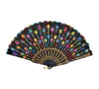 JYCCH R Colored Embroidered Flower Pattern Black Folding Hand Fan for