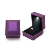 JYCMMFC Ring Box Square Shaped LED Light Engagement Ring Boxes Jewelry Gift Box for Proposal Wedding Valentine's Day Anniversary Christmas Mothers Thanksgiving Gift (Square Purple)
