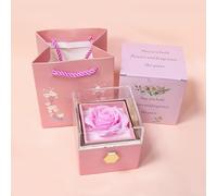 JYCMMFC Rose Ring Box Rotates 360° Velvet Jewelry Box Eternal Rose Box Wedding Valentine's Day Mother's Day Christmas Gifts Artificial Flowers Decor for Romantic Gifts for Women Her (pink)