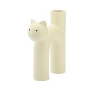 JYCRA Cat Shaped Ceramic Flower Vase - Modern Oblong White Vase for Floral Buds, Hydroponics Plants, or Decorative Storage - Handmade Kitty Decoration