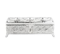 JYCRA Vintage Jewelry Box Alloy Jewelry Collection Box with Red Soft Velvet Lining,Decorative Trinket Storage Box for Family Office Decor(Silver Color)