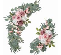 JYCRA Wedding Arch Flowers Set of 2, Artificial Dusty Rose Wedding Flowers,Wedding Welcome Ceremony Sign Backdrop Sweetheart Table Chair Home Decoration (A)