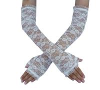 JYCY Long White Lace Gloves for Women Fingerless Gloves Elbow Length Fingerless for Wedding Evening Wedding Prom 80s Floral Opera Fancy Dress Accessory Party Halloween Costumes Masquerade (white)