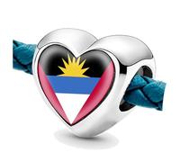 Jycycem Antigua and Barbuda Flag Heart Beads for Bracelets Jewelry Making DIY Silver Charms for Women