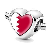 Jycycem Bahrain Bahraini Flag Heart Beads for Bracelets Jewelry Making DIY Silver Charms for Women