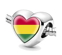 Jycycem Bolivia Bolivian Flag Heart Beads for Bracelets Jewelry Making DIY Silver Charms for Women