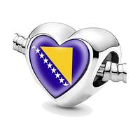 Jycycem Bosnia Bosnian and Herzegovina Flag Heart Beads for Bracelets Jewelry Making DIY Silver Charms for Women