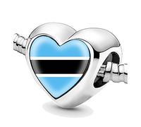Jycycem Botswana Botswanan Flag Heart Beads for Bracelets Jewelry Making DIY Silver Charms for Women
