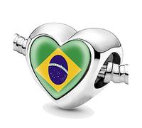 Jycycem Brazil Flag Heart Beads for Bracelets Jewelry Making DIY Silver Charms for Women