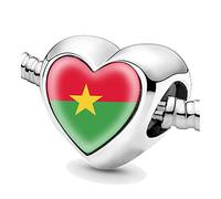 Jycycem Burkina Faso Burkina Faso Flag Heart Beads for Bracelets Jewelry Making DIY Silver Charms for Women